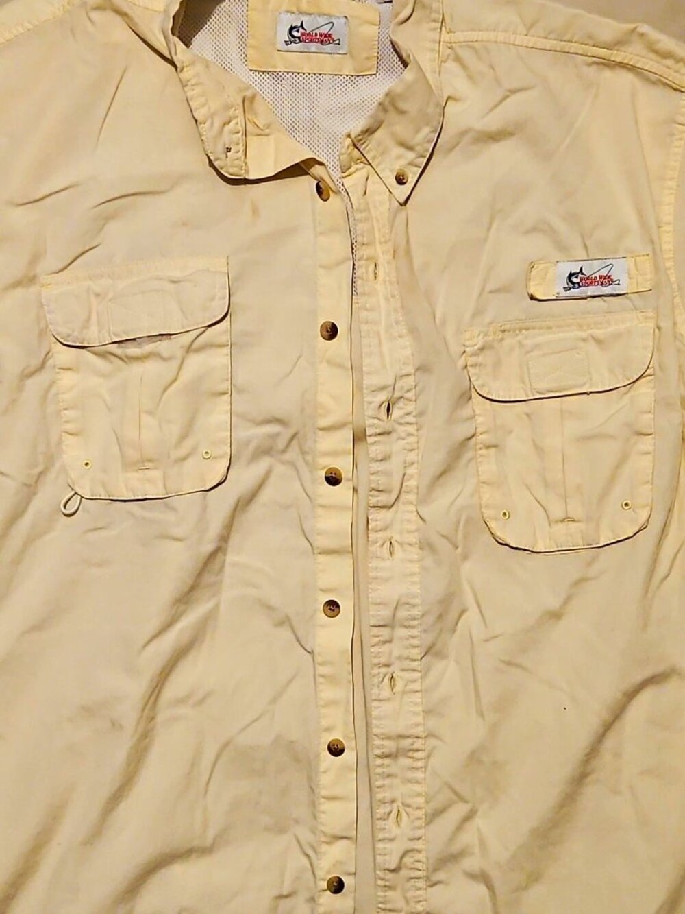 World Wide Sportsman Men's Beige Button-Down Shirt XL Long Sleeve